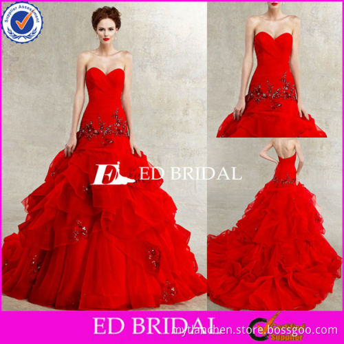 T94 beaded sweetheart strapless sleeveless ball gown trailing red wedding dresses